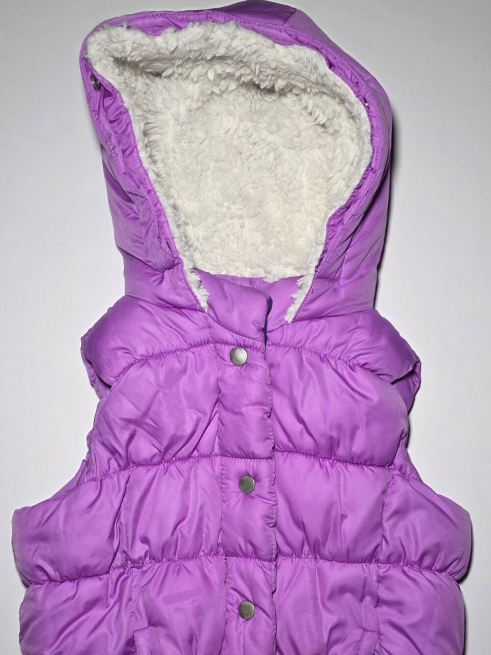 Double Deer Girls Youth Purple Full Zip Hooded Puffer Vest Size Large 10 - 12